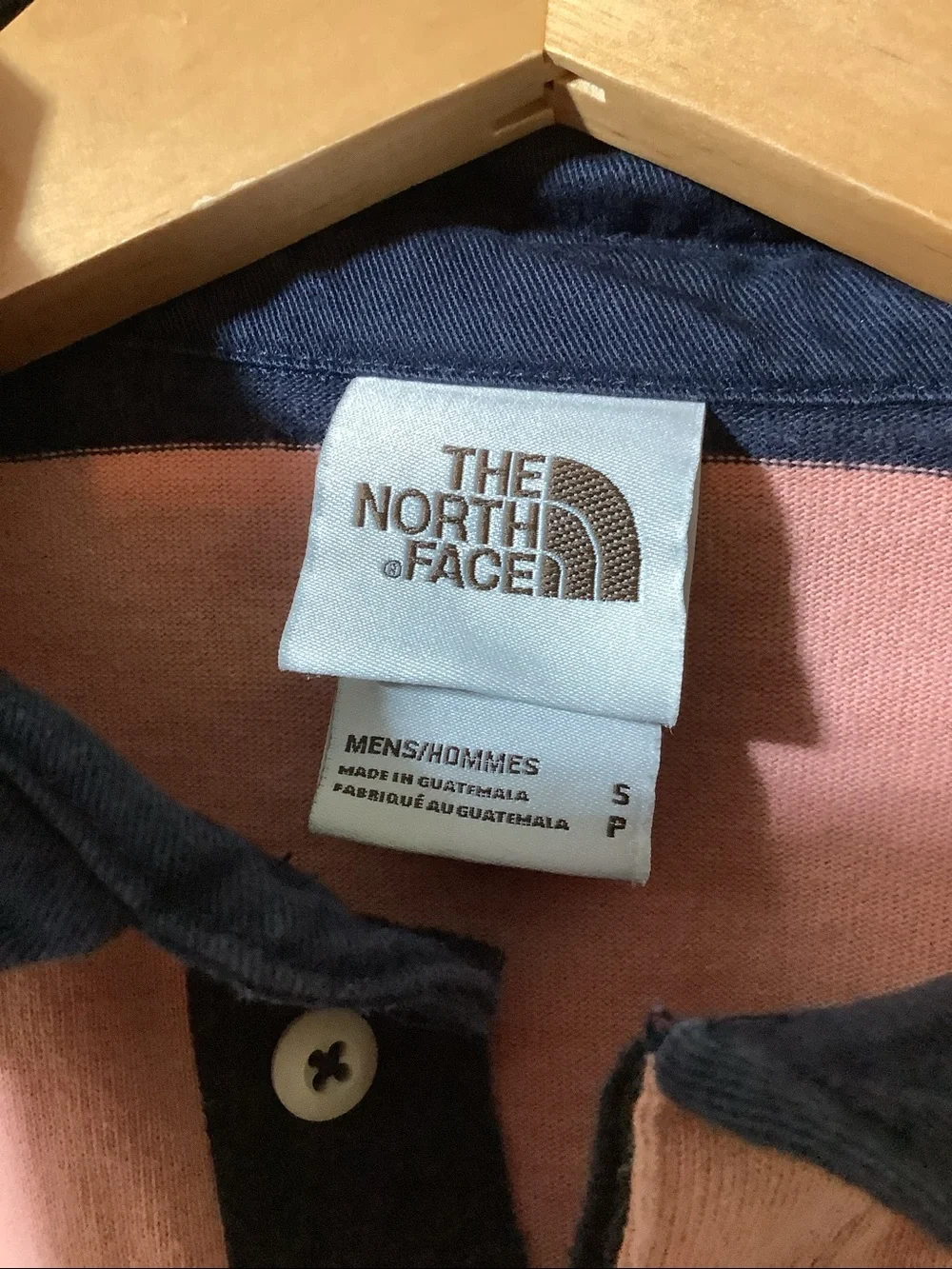 North Face peach and navy striped rugby shirt, size small